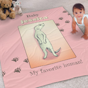 Custom Cute Soft Pink Peach Meerkat Baby Name Fleece Blanket