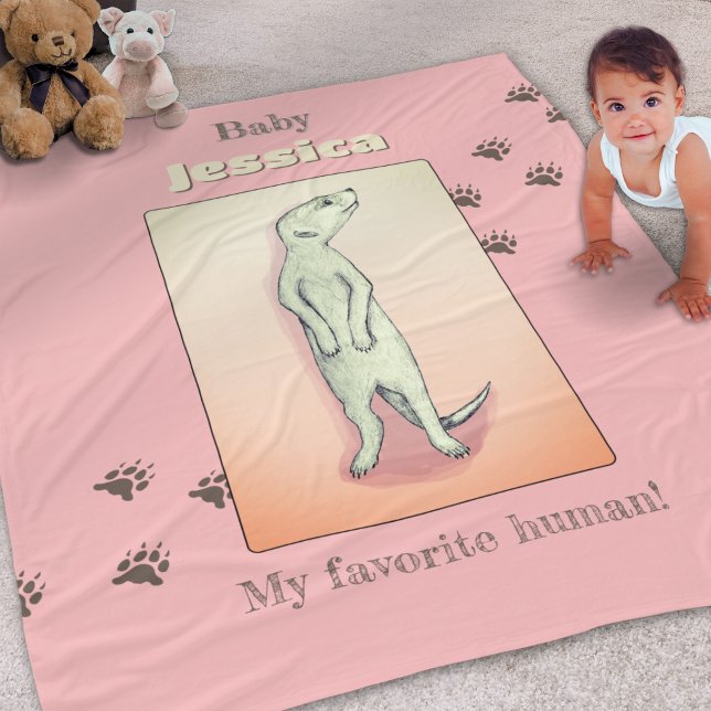 Custom Cute Soft Pink Peach Meerkat Baby Name Fleece Blanket (Creator Uploaded)
