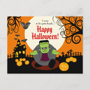 Custom cute spooky Halloween Frankenstein monster: Postcard
