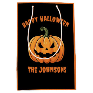 Custom Cute Spooky Pumpkin Happy Halloween Medium Gift Bag