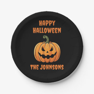 Custom Cute Spooky Pumpkin Happy Halloween Paper Plate