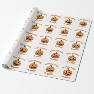 Custom Cute Spooky Pumpkin Happy Halloween  Wrapping Paper