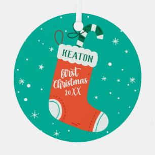 Custom Cute Stocking Baby's First Christmas Metal Tree Decoration