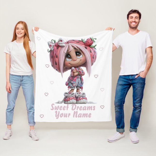 Custom Cute Strawberry  Fleece Blanket (In Situ)