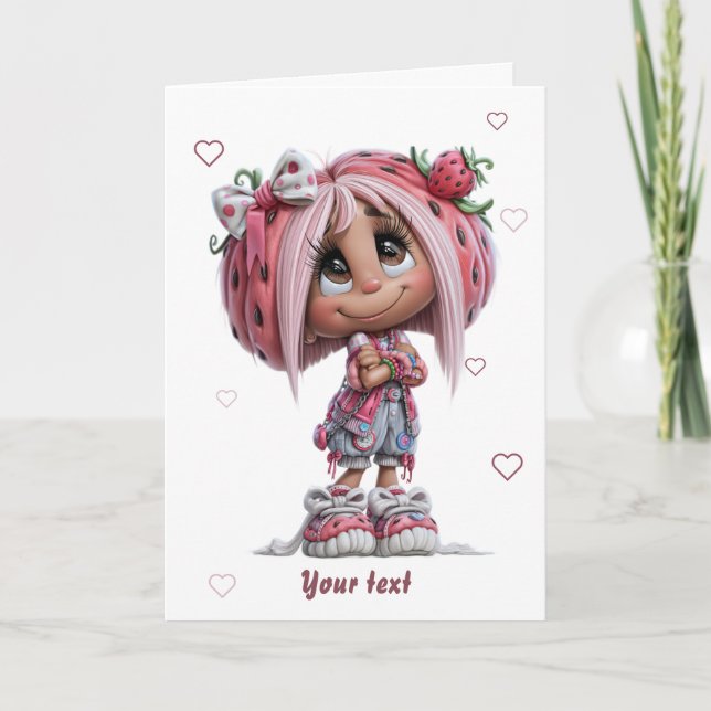 Custom Cute Strawberry Girl Card (Front)