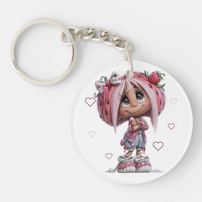 Custom Cute Strawberry Girl Key Ring (Front)