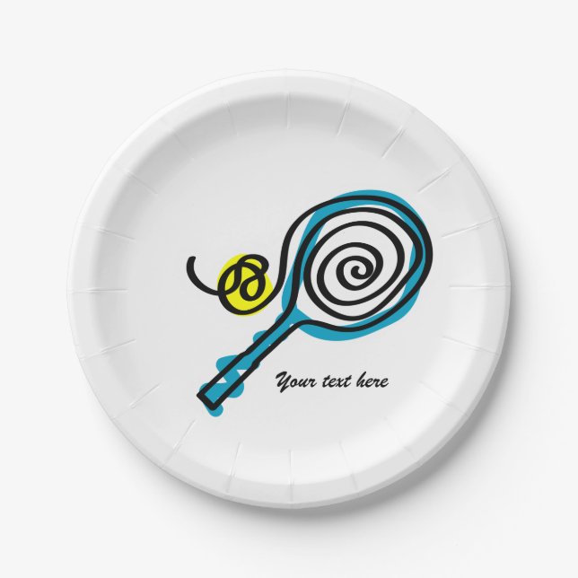 Custom cute tennis racket Birthday party plates (Front)