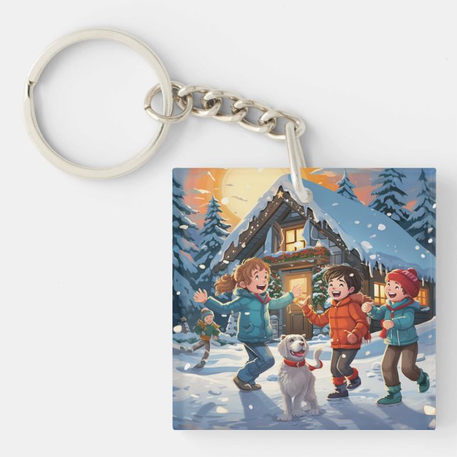 Custom Cute Two Photo Double Sided Personalised Key Ring (Front)