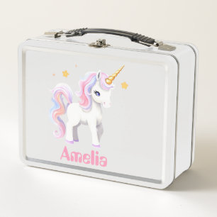 Custom Cute Unicorn watercolor Unicorn stars  Metal Lunch Box