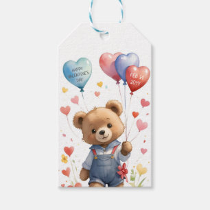 Custom Cute Watercolor Teddy Bear Valentines Day Gift Tags