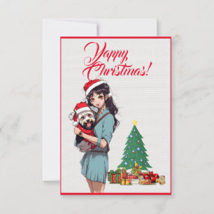 Custom Cute Westie Dog With Girl Xmas Card