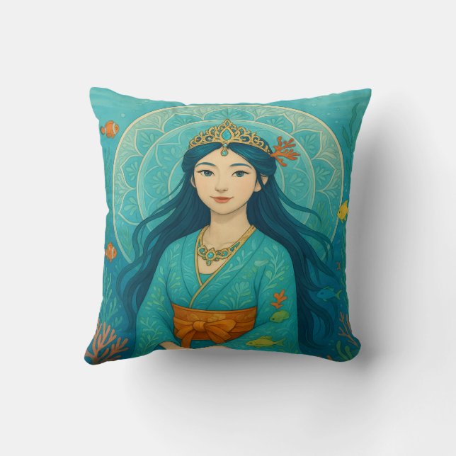 Custom Cute Whismusical Japanese Mermaid Princess Cushion (Back)