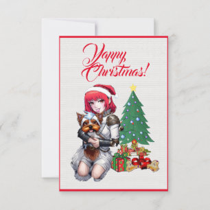 Custom Cute Yorkie Dog With  Girl Xmas Card