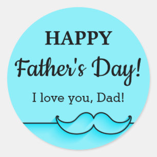 CUSTOM Cyan Father's Day Moustache Classic Round Sticker