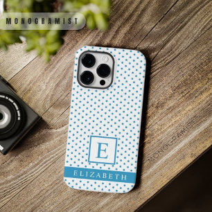 Custom Cyan Sky Blue White Polka Dot Design Case-Mate iPhone 14 Pro Max Case