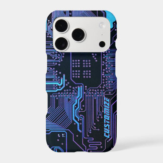 Custom Cyber Blue PCB Circuit Board Tech Art