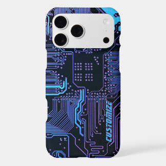 Custom Cyber Blue PCB Circuit Board Tech Art