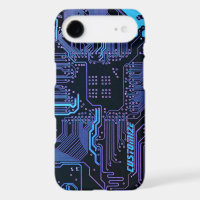 Custom Cyber Blue PCB Circuit Board Tech Art