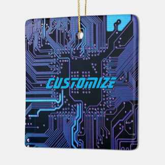Custom Cyber Blue PCB Circuit Board Tech Art Ceramic Ornament