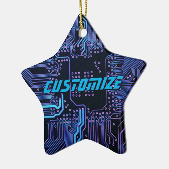 Custom Cyber Blue PCB Circuit Board Tech Art Ceramic Tree Decoration (Left)