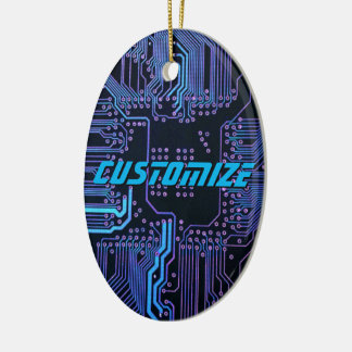 Custom Cyber Blue PCB Circuit Board Tech Art Ceramic Tree Decoration