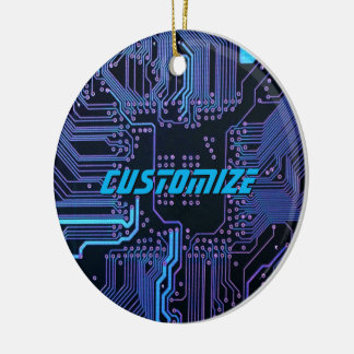 Custom Cyber Blue PCB Circuit Board Tech Art Ceramic Tree Decoration