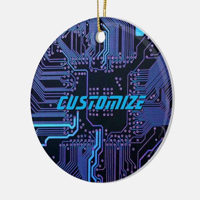 Custom Cyber Blue PCB Circuit Board Tech Art Ceramic Tree Decoration (Left)