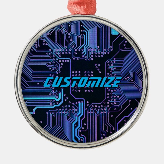 Custom Cyber Blue PCB Circuit Board Tech Art Metal Tree Decoration (Front)