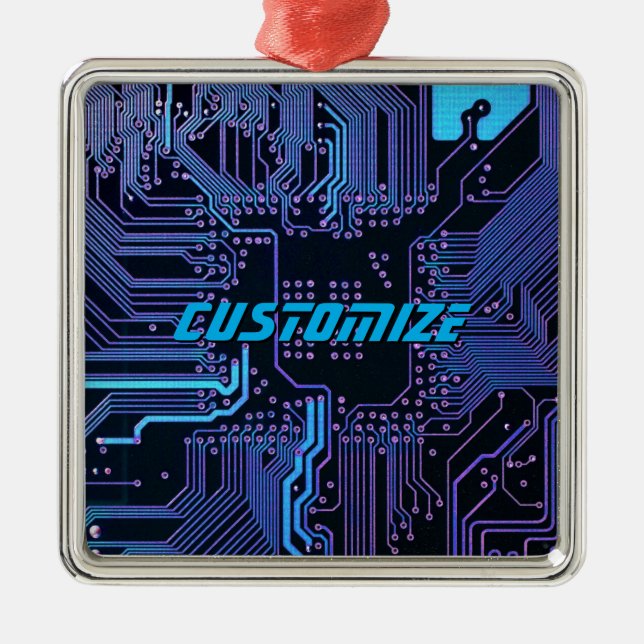 Custom Cyber Blue PCB Circuit Board Tech Art Metal Tree Decoration (Front)