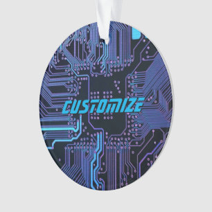 Custom Cyber Blue PCB Circuit Board Tech Art Ornament