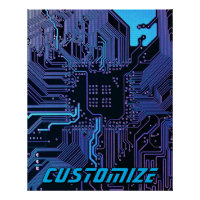 Custom Cyber Blue PCB Circuit Board Tech Art
