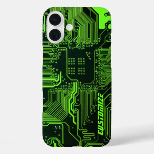 Custom Cyber Green PCB Circuit Board Tech Art iPhone 16 Plus Case