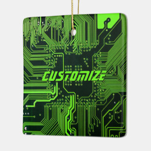 Custom Cyber Green PCB Circuit Board Tech Art Ceramic Ornament