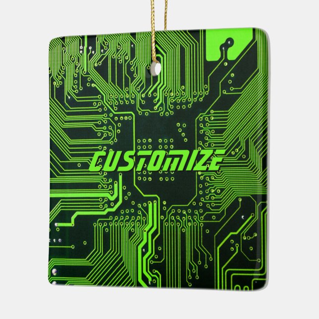 Custom Cyber Green PCB Circuit Board Tech Art Ceramic Ornament (Left)