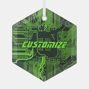 Custom Cyber Green PCB Circuit Board Tech Art Glass Tree Decoration