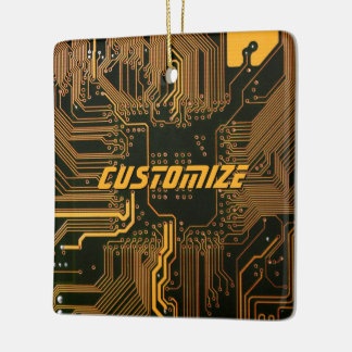 Custom Cyber Orange PCB Circuit Board Tech Art Ceramic Ornament