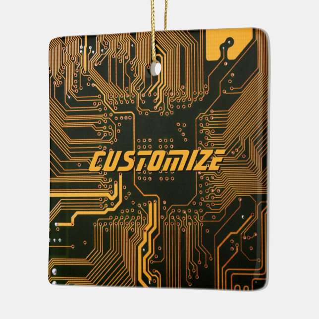 Custom Cyber Orange PCB Circuit Board Tech Art Ceramic Ornament (Left)