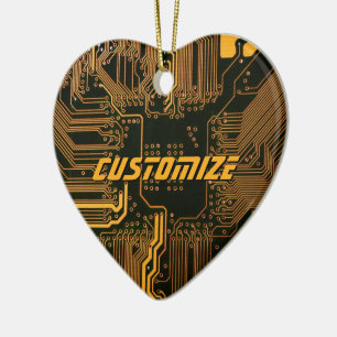 Custom Cyber Orange PCB Circuit Board Tech Art Ceramic Tree Decoration