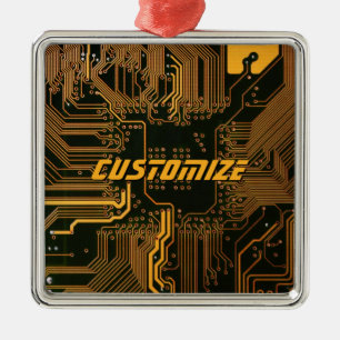 Custom Cyber Orange PCB Circuit Board Tech Art Metal Tree Decoration
