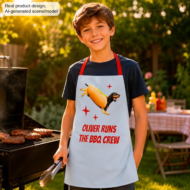 Custom Dachshund BBQ Crew Funny Wiener Dog Apron (Creator Uploaded)