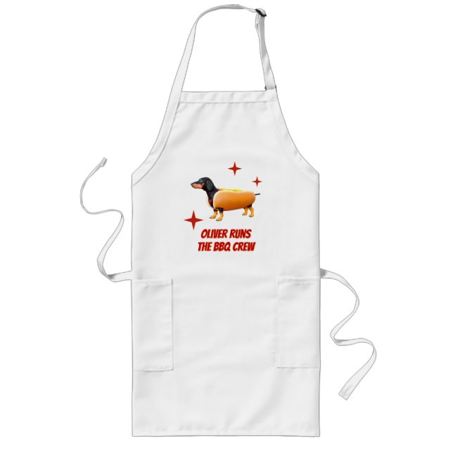 Custom Dachshund BBQ Crew Funny Wiener Dog Long Apron (Front)