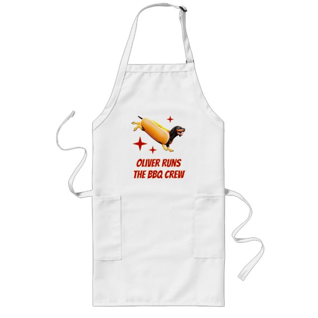 Custom Dachshund BBQ Crew Funny Wiener Dog Long Apron (Front)