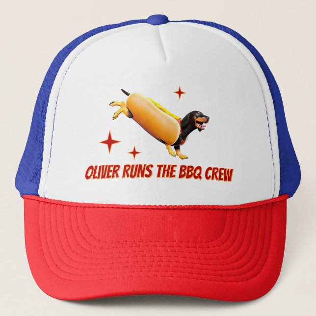 Custom Dachshund BBQ Crew Funny Wiener Dog Trucker Hat (Front)