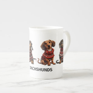 Custom Dachshund Christmas Festive Holiday Gift Bone China Mug