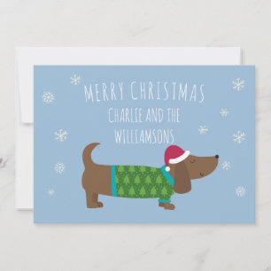 Custom Dachshund Dog Merry Christmas Holiday Card