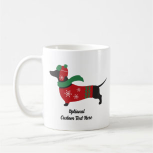 Custom Dachshund Wearing Sweater Christmas Card Coffee Mug
