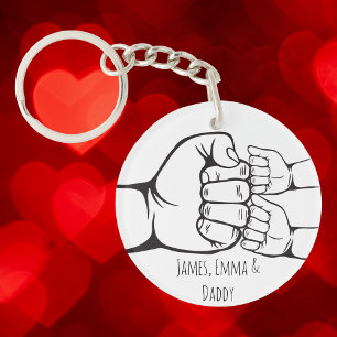 Custom Dad and Kids Fist Bump Key Ring