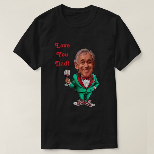 Custom Dad and son Caricatures in Red and Green T-Shirt (Design Front)