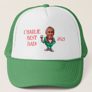 Custom Dad Caricature in Red and Green Trucker Hat
