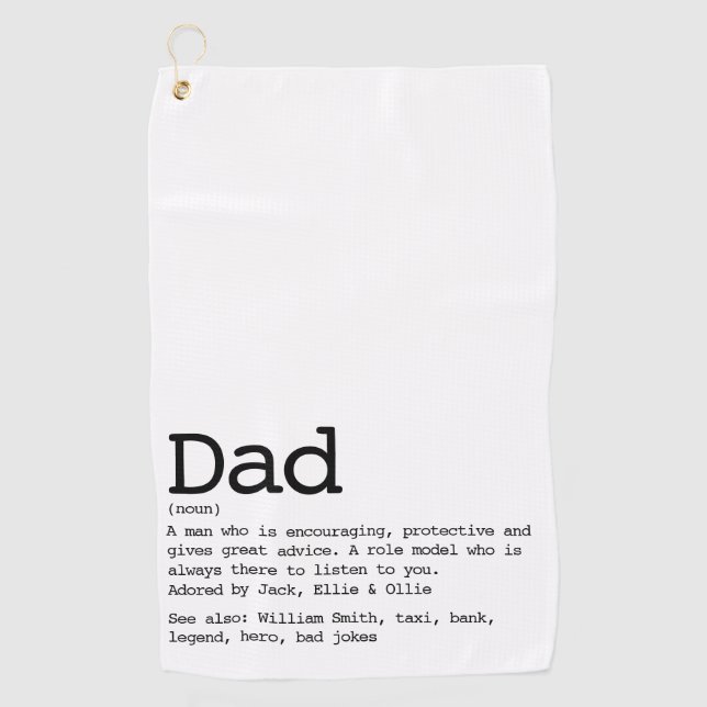 Custom Dad Definition Fun Black And White Golf Towel (Front)